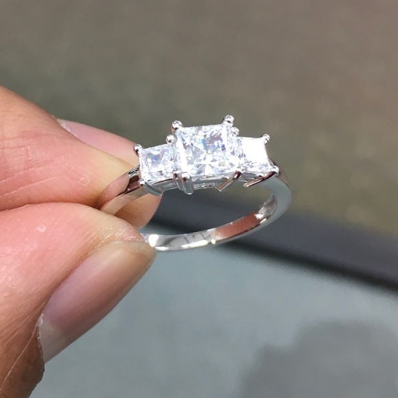 1-CT Three-Stone Basket Princess-Cut CZ Engagement - Picture 4 of 7